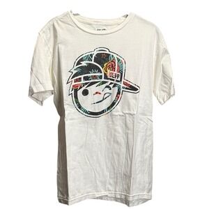 Neff Youth Graphic T Shirt White XL Cartoon Face Floral Print Short Sleeve